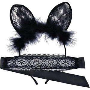 🆕Black Cat Ears Headband Lace Eye Sexy Blindfold Hairbands Festival Costume